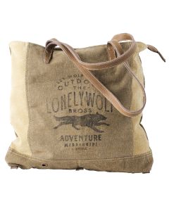 Lonely Wolf Adventure Re-purposed Canvas Tote Bag by Clea Ray 