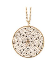 Catherine Popesco Large Round Crystal Filigree Mesh Pendant Necklace 