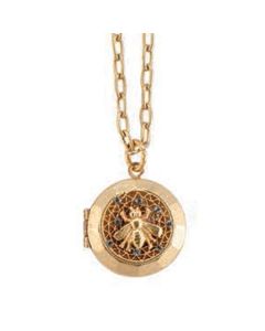 Catherine Popesco Round Crystal Filigree Mesh Bee Locket Necklace