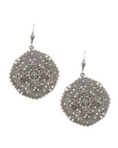 Catherine Popesco Silver Filigree Earrings - Crystal & Black Diamond