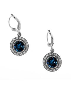 Catherine Popesco Small Round Rhinestone Dangle Earrings - Montana Blue