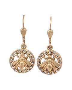 Catherine Popesco Gold Bee in Circle Black Diamond Crystal Earrings