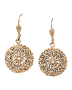 Catherine Popesco Small Gold Medallion Black Diamond Crystal Earrings