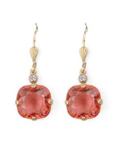 Catherine Popesco Large Stone Crystal Earrings - Coral and Gold