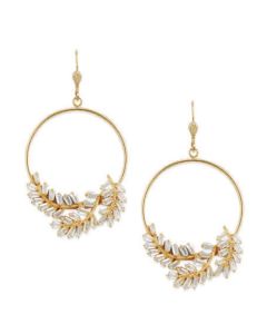 Elegant Catherine Popesco Gold Crystal Cluster Baguette Hoop Earrings