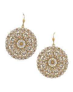 Catherine Popesco Large Lacy Crystal and Gold Round Earrings