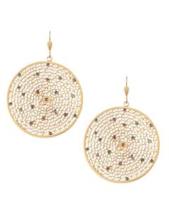 Catherine Popesco Large Round Crystal Filigree Mesh Pendant Earrings