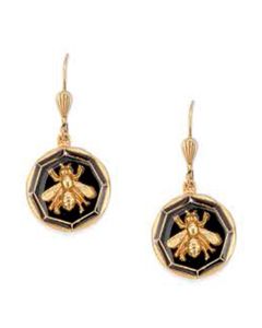 Catherine Popesco Black French Enamel Round Bee Earrings