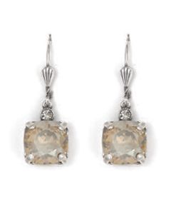 Medium Stone Crystal Earrings - Champagne and Silver