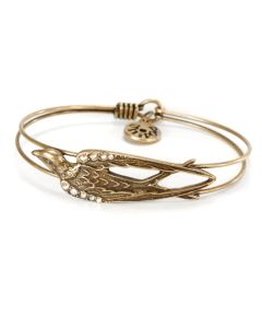 Sweet Romance Crystal Bird Bangle Bracelet - Gold
