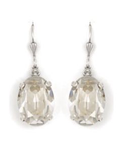 Oval Crystal Earrings - Shade and Silver