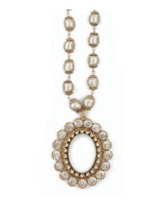 Catherine Popesco Crystal and Pearl Oval Frame Gold Necklace