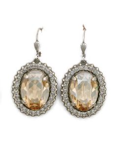Oval Crystal Frame Earrings - Assorted Colors & Silver
