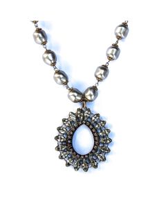 Catherine Popesco Pearl and Crystal Teardrop Pendant Necklace