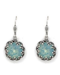 Catherine Popesco Fancy Large Stone Round Earrings - Pacific Opal and Silver