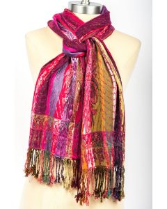 Luxurious! Silk Blend Lycra Hand Made Scarf by Rapti Fashion - Pink Stripes