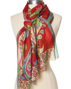 100% SILK Digital Print Scarf - Multicolor Floral Paisley by Rapti Fashion