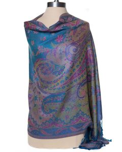 Gorgeous! Silk & Pashmina Paisley Shawl Wrap by Rapti Fashion - Pink, Purple