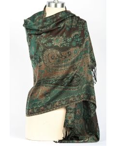 Fabulous! Silk & Pashmina Paisley Design Shawl Wrap by Rapti - Green & Brown