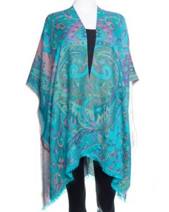 Wonderful! Silk & Pashmina Wool Paisley Ruana Jacket by Rapti Fashion - Teal