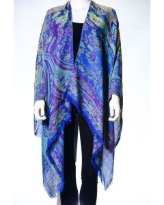 Beautiful! Silk & Pashmina Paisley Ruana Shawl by Rapti Fashion - Blue