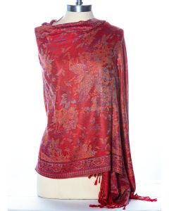 Gorgeous! Silk & Pashmina Floral Shawl Wrap by Rapti Fashion - Red