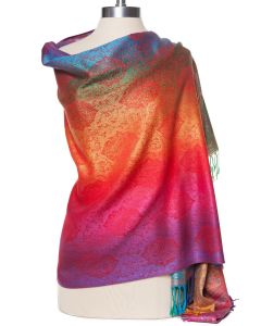 Fabulous! Silk & Pashmina Paisley Rainbow Shawl Wrap by Rapti Fashion