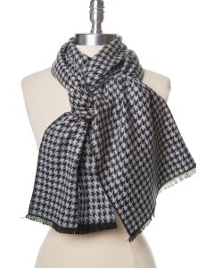 100% Cashmere Houndstooth Scarf by Rapti - Black and White
