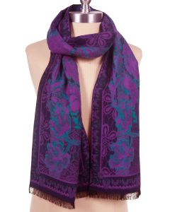 100% Cashmere Purple Floral Print Scarf by Rapti - Too Soft!