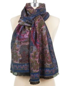100% Cashmere Floral Paisley Scarf by Rapti - Navy & Pink
