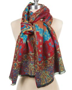 100% Cashmere Scarf by Rapti - Red, Blue, Purple Floral Paisley