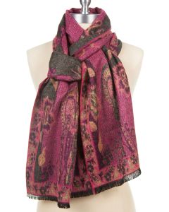 100% Cashmere Floral Paisley Scarf by Rapti - Fuchsia Pink