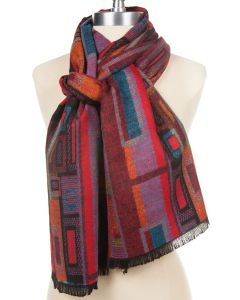 100% Cashmere Red Geometric Design Scarf by Rapti - Too Soft!