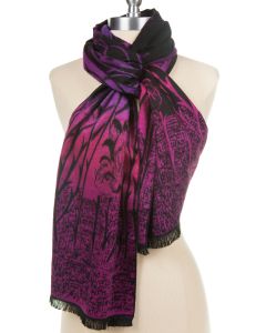100% Cashmere Scarf by Rapti - Fuchsia Pink & Purple Tulip Flower Print