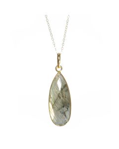 Shimmery Labradorite Elongated Teardrop Pendant Necklace with 30" Gold Filled Chain