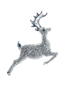 Christmas Crystal Reindeer Leaping Deer Pin Brooch - Silver or Gold