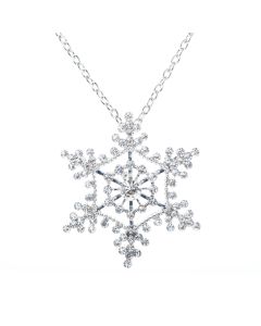Silver Rhinestone Lace Snowflake Pendant Christmas Necklace