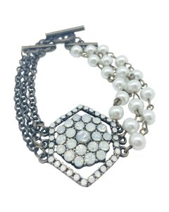 Sweet Lola Bracelet Antique Bronze with Pearls & Milky Opal Crystals
