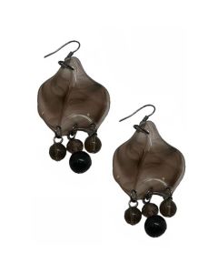 Sweet Lola Earrings - Flower Petal Dark Translucent Grey with Beads