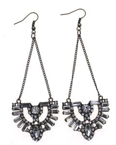 Antique Bronze Art Deco Style Earrings with Clear Crystals by Sweet Lola