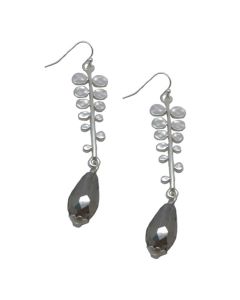 Sweet Lola Earrings - Matte Silver Leaf with Crystal Teardrop