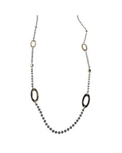 Sweet Lola Necklace - Matte Grey Beads with Gold Oval Links - 40"