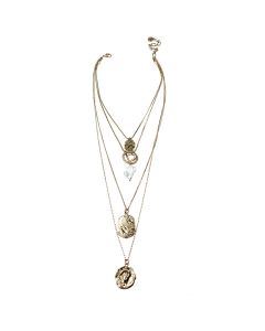 Sweet Lola Necklace - 4 Row Gold Chain with Charms & Fresh Water Pearl