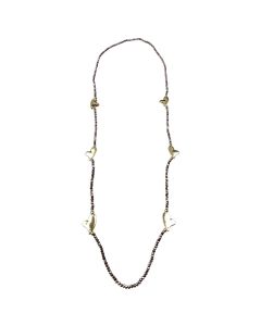 Sweet Lola Necklace - Lavender Beads with Gold Hearts - 38"