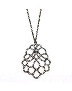 Antique Bronze Clear Crystal Lace Pendant Necklace by Sweet Lola