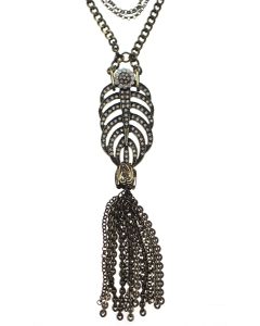 Sweet Lola 38" Long Triple Chain Feather Necklace with Fringe