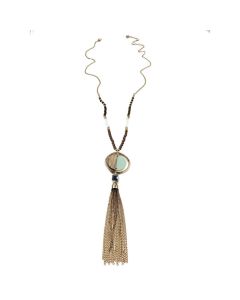 Sweet Lola Necklace - Wood/Resin Disc & Gold Circle with Gold Tassel & Beads