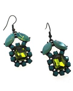 Sweet Lola Antique Bronze Earrings with Green Glass and Pacific Opal Crystals