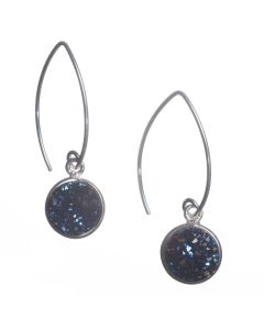 Sterling Silver Marquise Wire Round Midnight Blue Druzy Drop Earrings