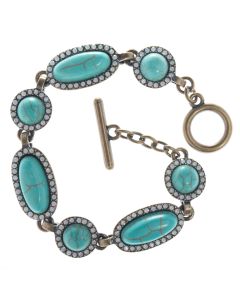 Sweet Lola Bracelet - Oval & Round Turquoise Stones w/ White Opal Crystals